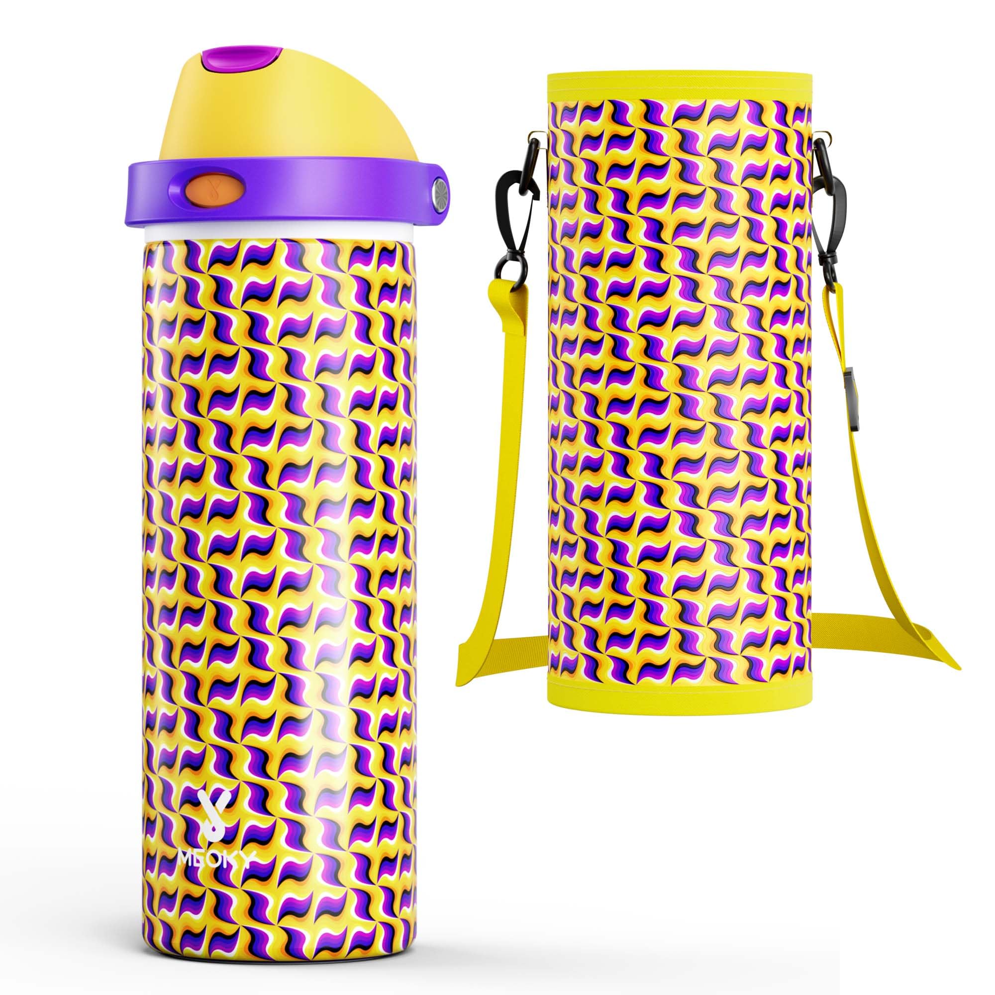 24 oz Insulated Water Bottle for Sports: Meoky Stainless Steel Water Bottle with 2-in-1 Straw and Spout Lid - Leak Proof, Cold for 24 Hours, Fits in Car Cup Holder, BPA-Free for Travel Gym, Night