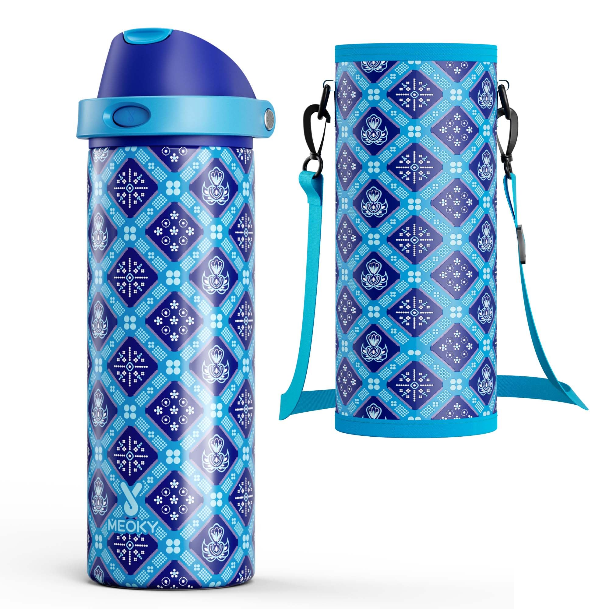 24 oz Insulated Water Bottle for Sports: Meoky Stainless Steel Water Bottle with 2-in-1 Straw and Spout Lid - Leak Proof, Cold for 24 Hours, Fits in Car Cup Holder, BPA-Free for Travel Gym, Night