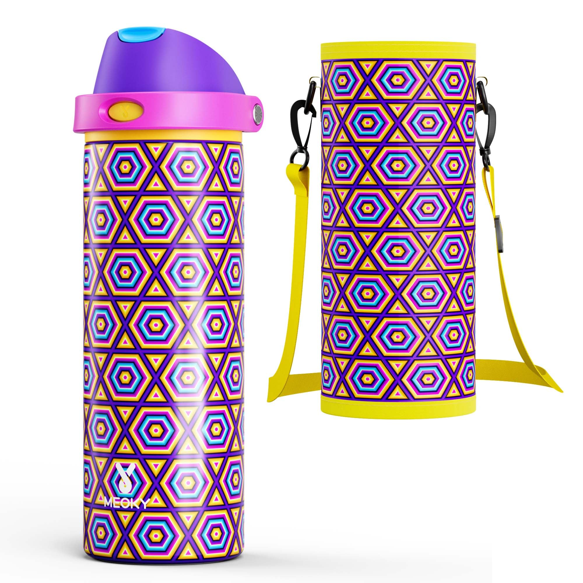 24 oz Insulated Water Bottle for Sports: Meoky Stainless Steel Water Bottle with 2-in-1 Straw and Spout Lid - Leak Proof, Cold for 24 Hours, Fits in Car Cup Holder, BPA-Free for Travel Gym, Night