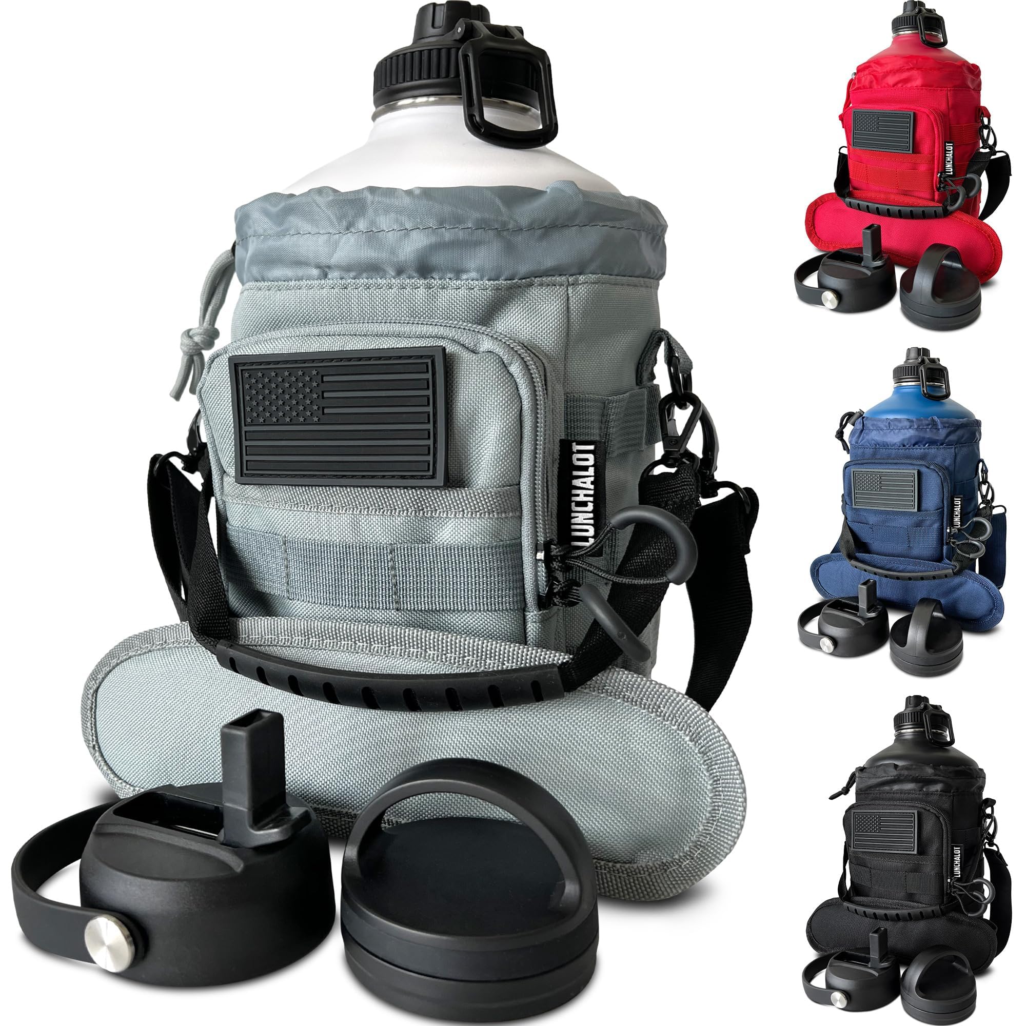 1 Gallon Water Jug - Insulated Stainless Steel Water Bottle with Carry Bag & Straw Lids - 128 Oz Large Capacity, Keep Cold & Hot, Green Tactical Design