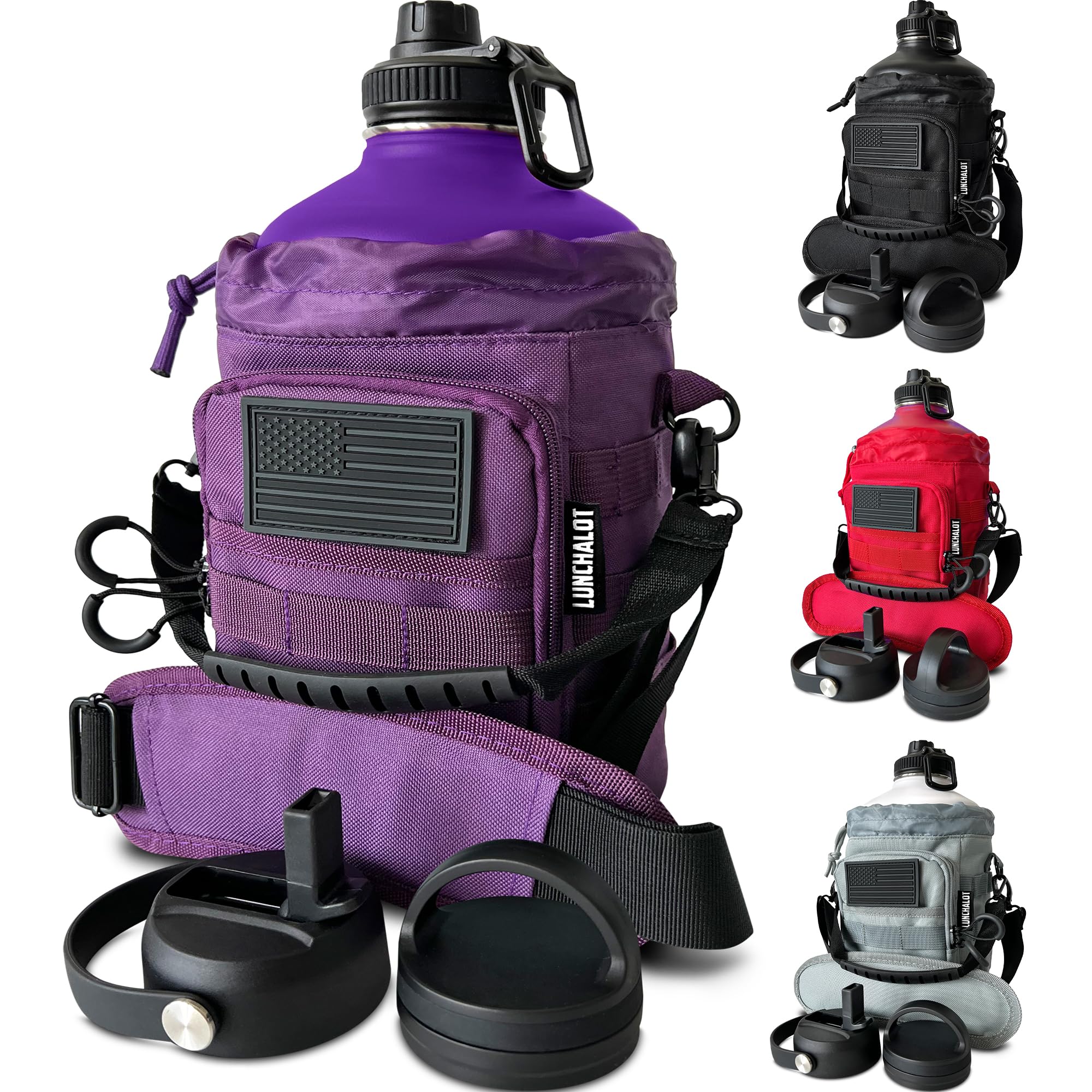 1 Gallon Water Jug - Insulated Stainless Steel Water Bottle with Carry Bag & Straw Lids - 128 Oz Large Capacity, Keep Cold & Hot, Green Tactical Design